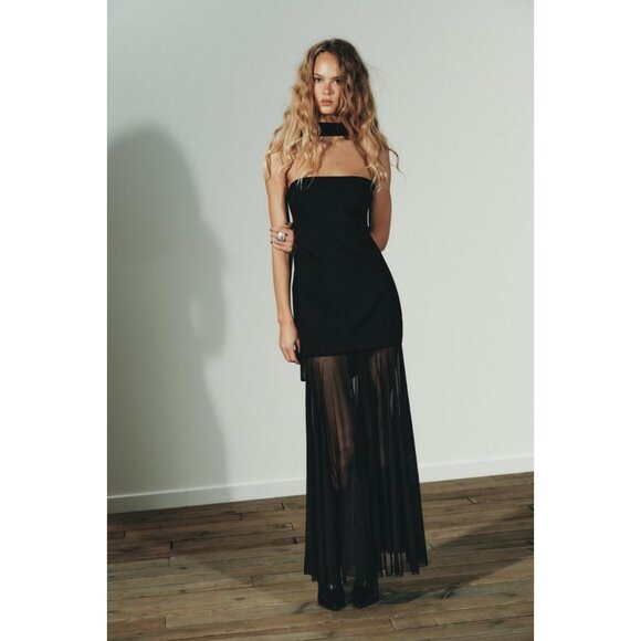 ZARA CONTRAST SHEER DRESS - Picture 2 of 11